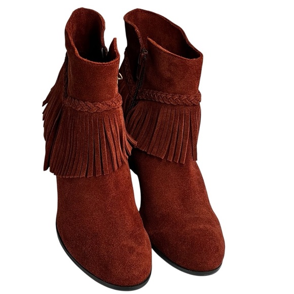 New Gianni Bini Women's Suede Fringe 3” Heeled Ankle Boots Rust Side Zip Size 7 - Picture 3 of 10